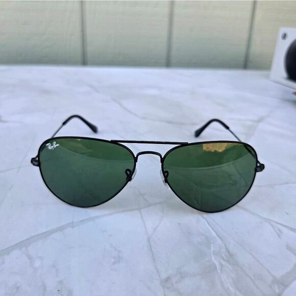 Ray-ban Aviators Black Metal Frame & Dark Green G-15 Lens Sunglasses - Picture 6 of 8